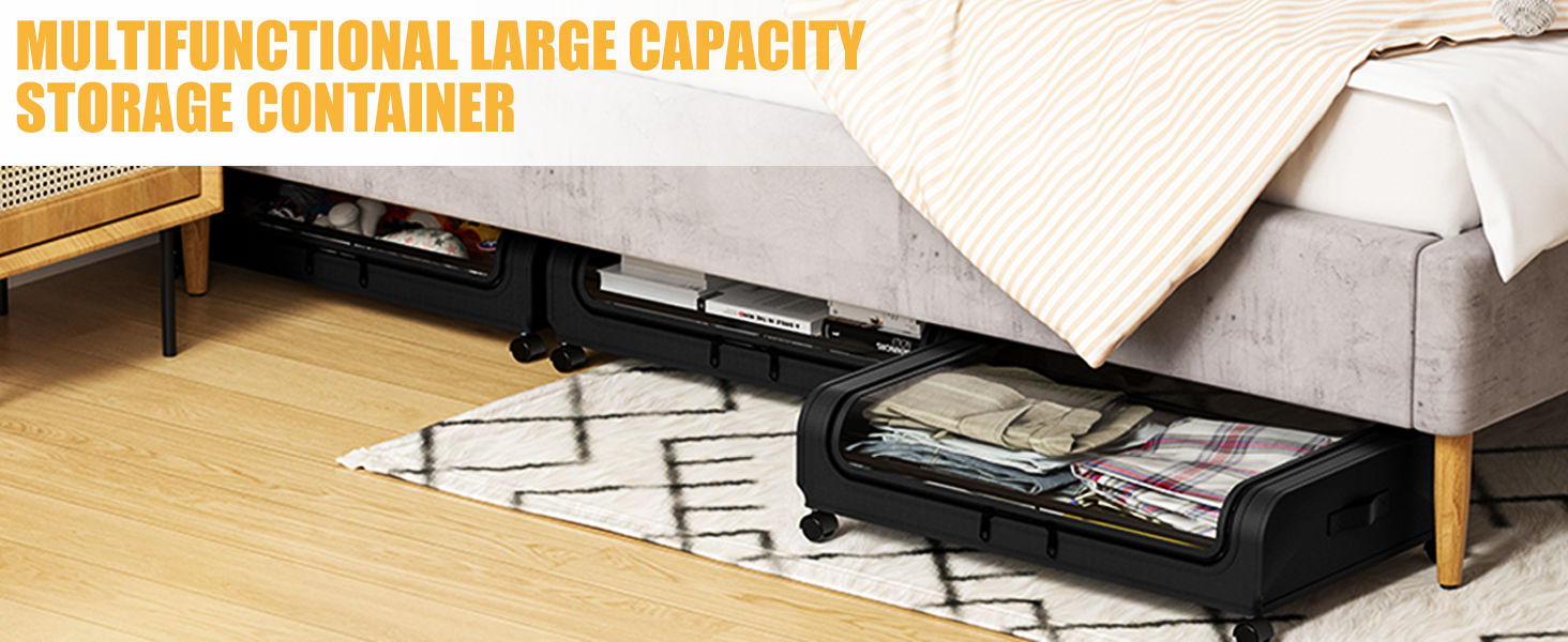 Under Bed Storage with Wheels,Large Capacity Under Bed Storage