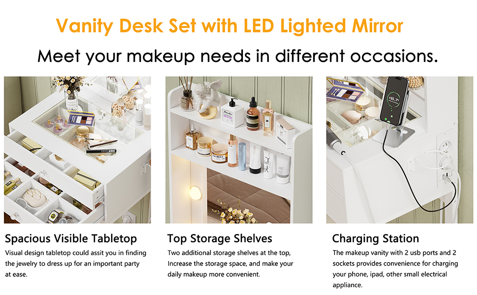 MSFE Dressing Table with Glass Top, Dressing Table with Stool Set