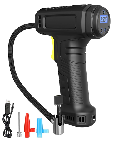 Tyre Inflator Air Compressor, 6000mAh Car Tyre Pump USB Rechargeable Battery, 150PSI Handheld Car Tyre Inflator 12V with LED Light, Auto Shut-off, 3 Nozzle for Car, Bicycle, Motorcycle Tires, Ball 11 tyre inflator