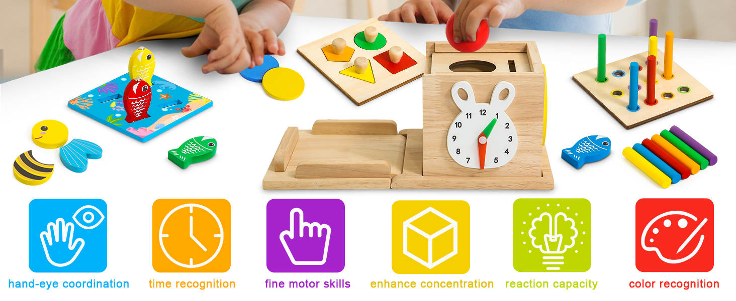 The Montessori object permanence box can develop different skills while entertaining little hands.