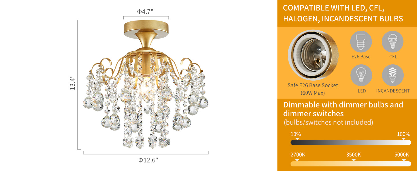 WUZUPS Crystal Chandelier Flushmount Ceiling Light