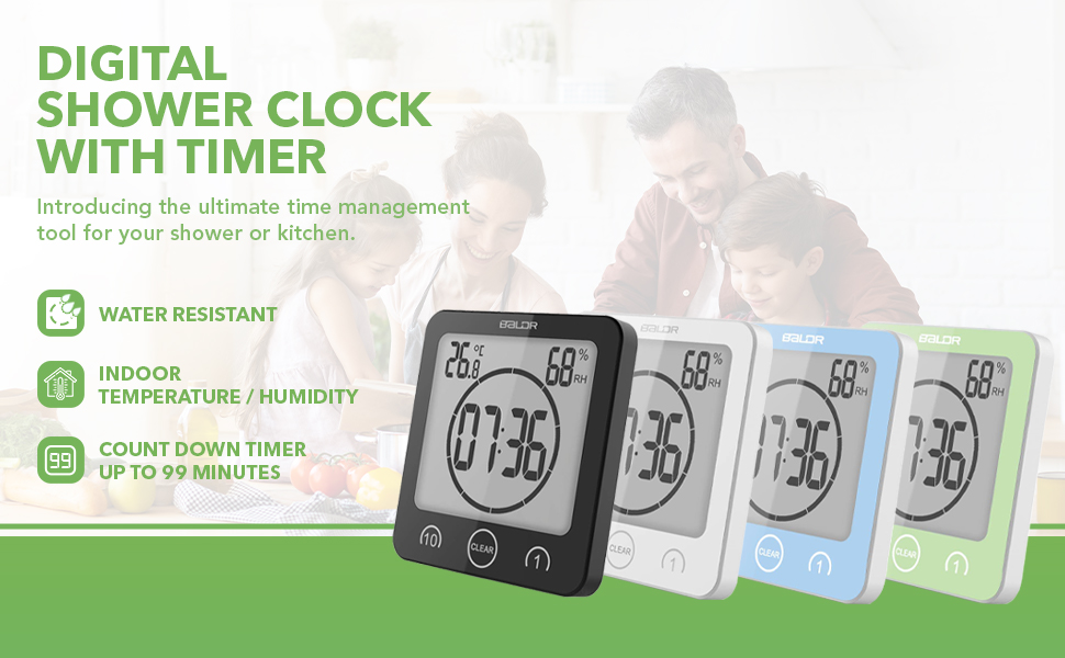 BALDR Digital Shower Clock with Timer Waterproof Shower