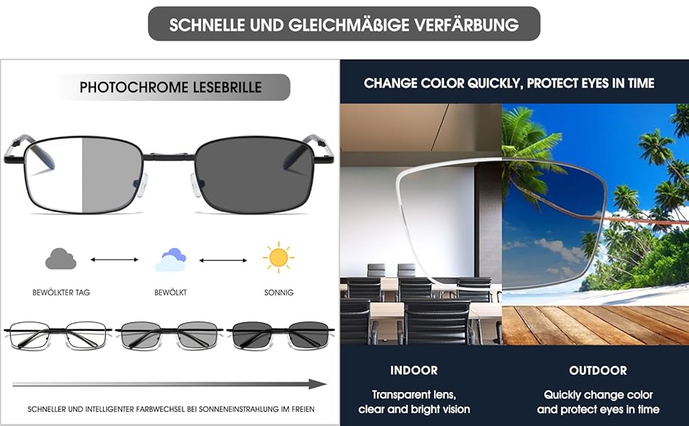 Faltbare Gleitsicht Lesebrille Progressive Selbsttönende Gleitsichtbrille Metall Kompakt Herren Dame