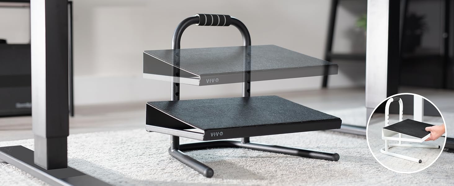 VIVO Black Ergonomic Height Adjustable Standing Foot Rest Relief Platform for Standing Desks