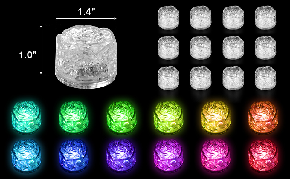 Light Up Ice Cubes, 24 Pack Multi Color Led Ice Cubes for Drinks with Changing