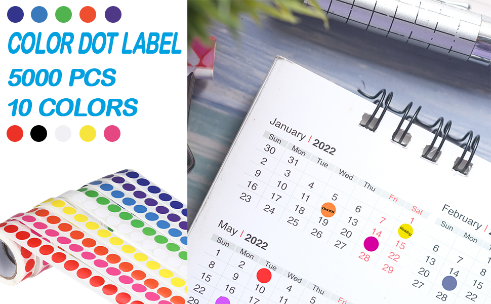 5000 PCS 1" Round Color Coding Labels Circle Dot Stickers