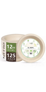12oz 125 pack Plastic free disposable bowls natural brown