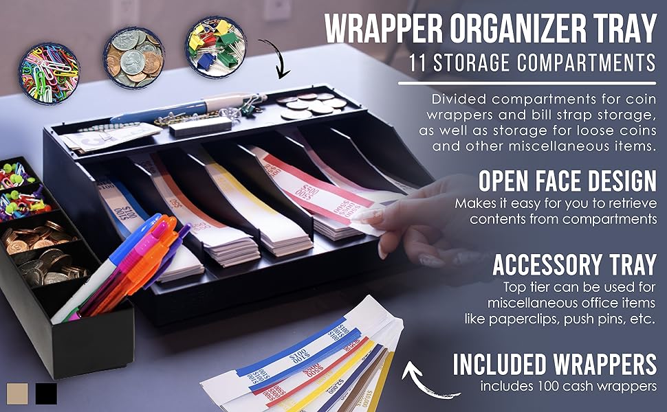 Nadex 2 Tier Coin and Cash Wrapper Organizer 12