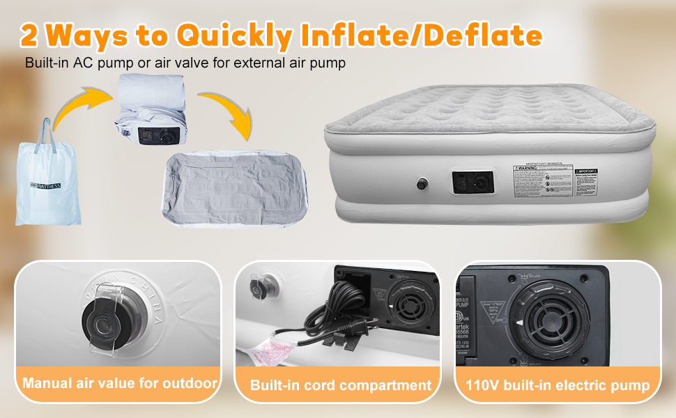 Kalff Air Mattress with Built in Pump, Queen Size