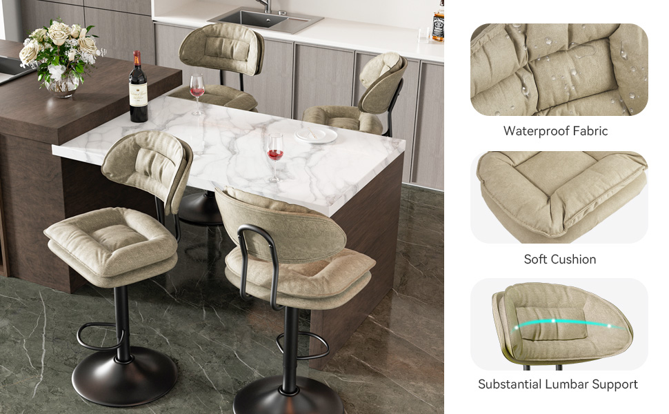 Nalupatio Modern Bar Stools Set of 2, Ergonomic Upholstered