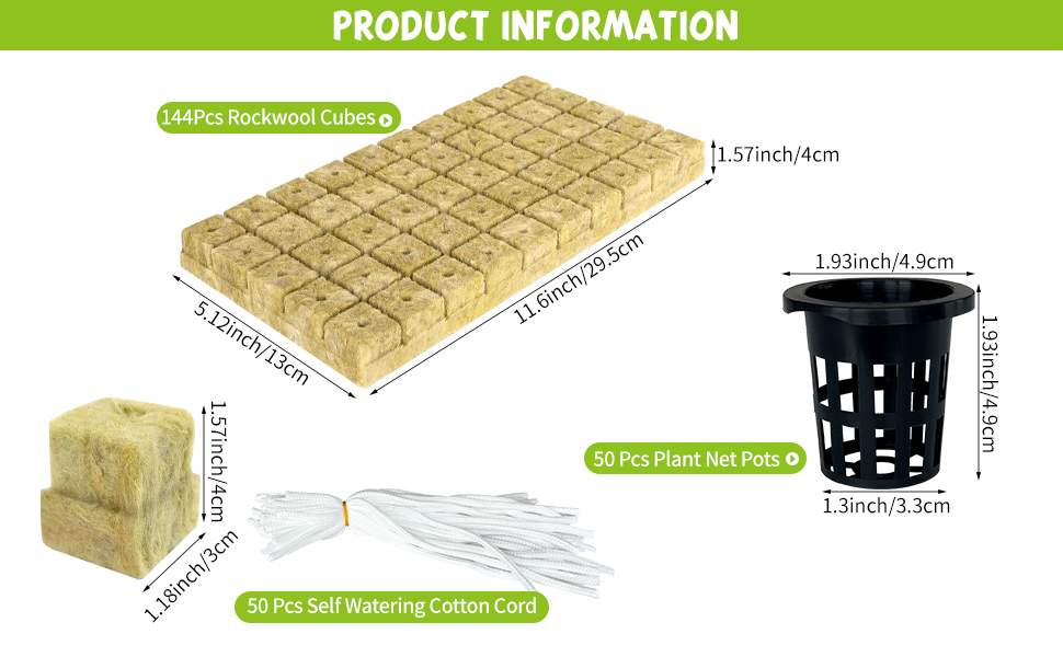 244Pcs Rockwool Cubes for Hydroponics with Net Pots Set 1