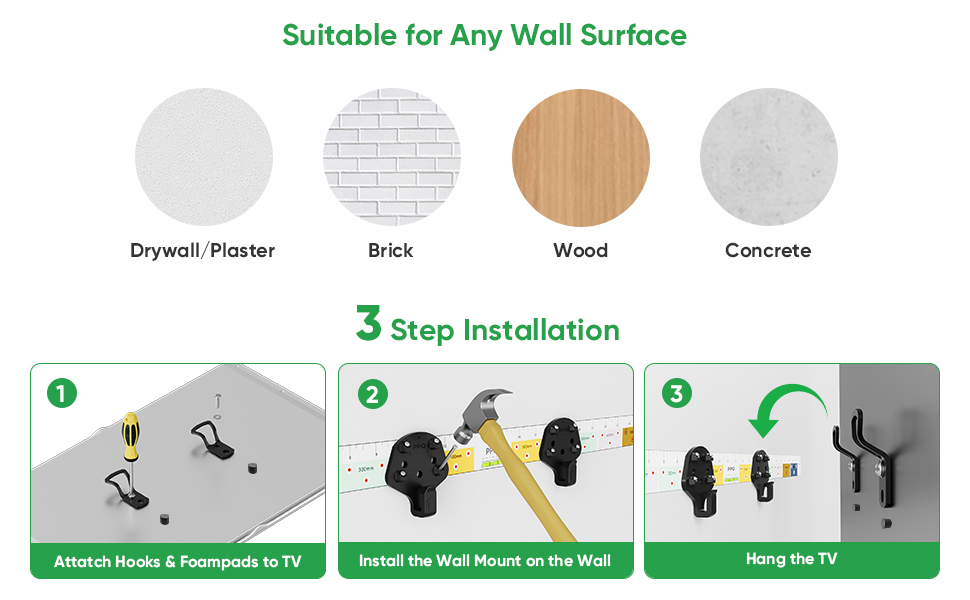 PPQ No Stud Drywall TV Wall Mount, No Drill TV Mount