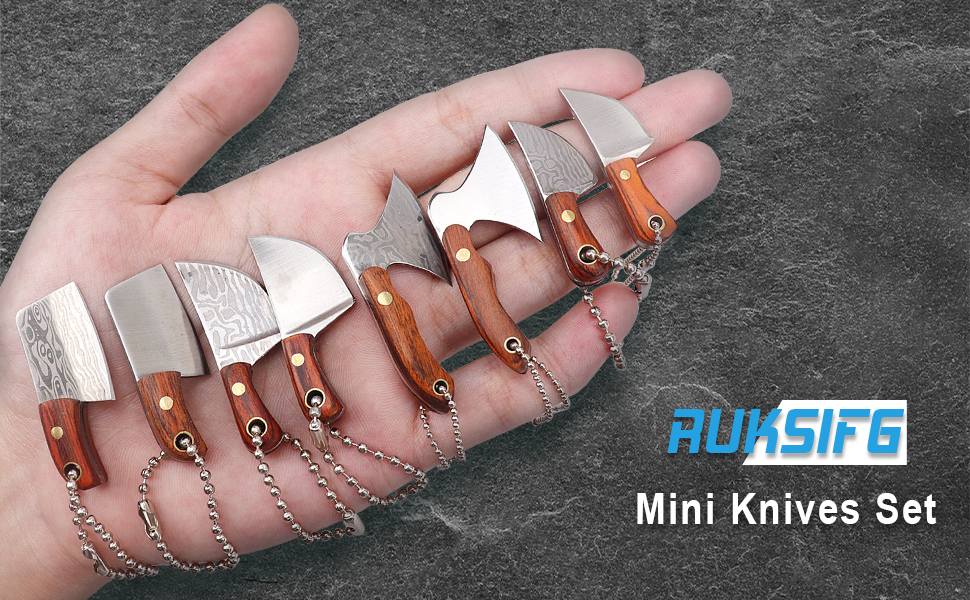 Ruksifg Damascus Tiny Knife Set Mini Knife Set for Package
