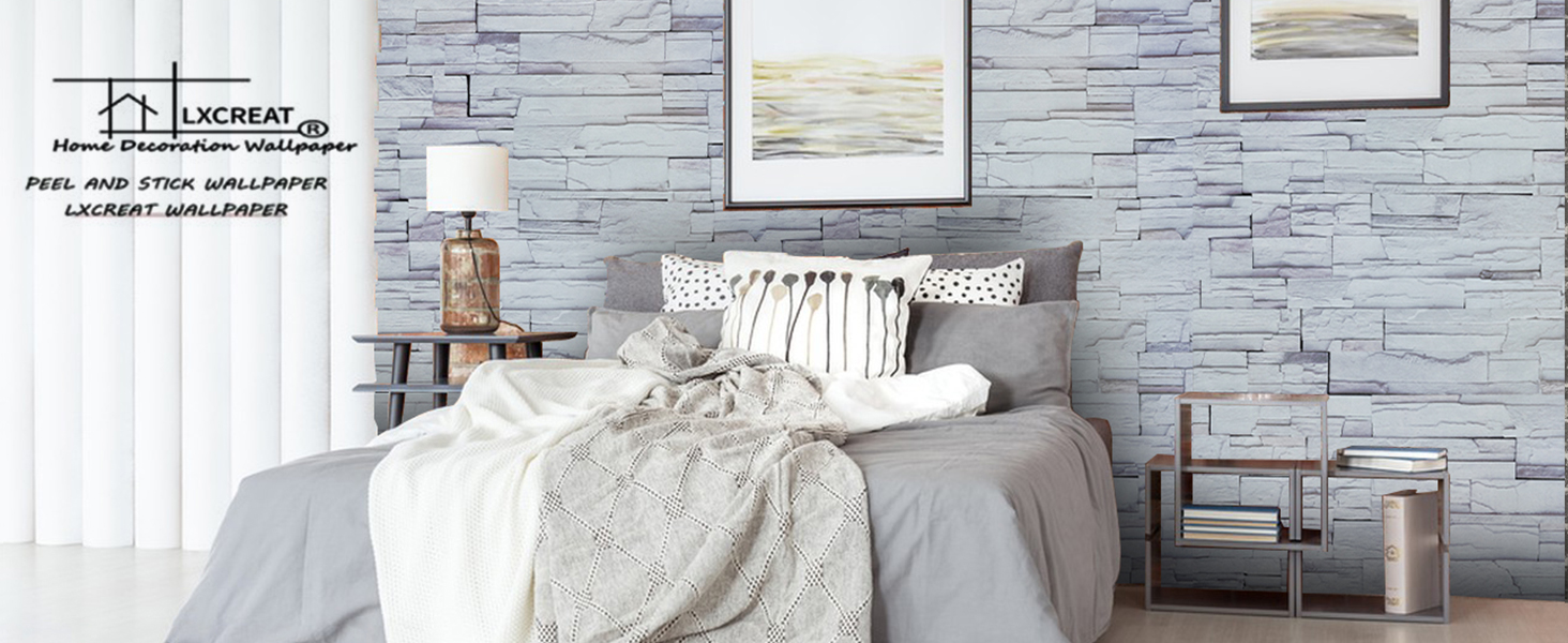 LXCREAT Brick Gray Wallpaper Peel and Stick, Self Adhesive Faux Stone