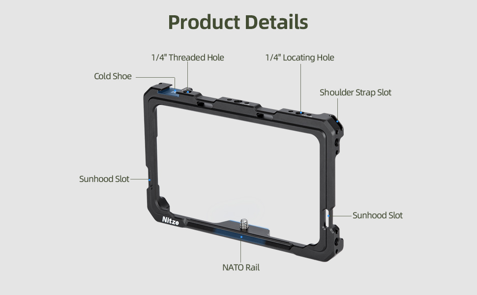Description Picture 5 of itemNitze Cage Kit for Atomos Shinobi II Monitor with Built-in Cold Shoe, NATO Rail JT-A06A and PU Leather Sunhood JT-A06B
