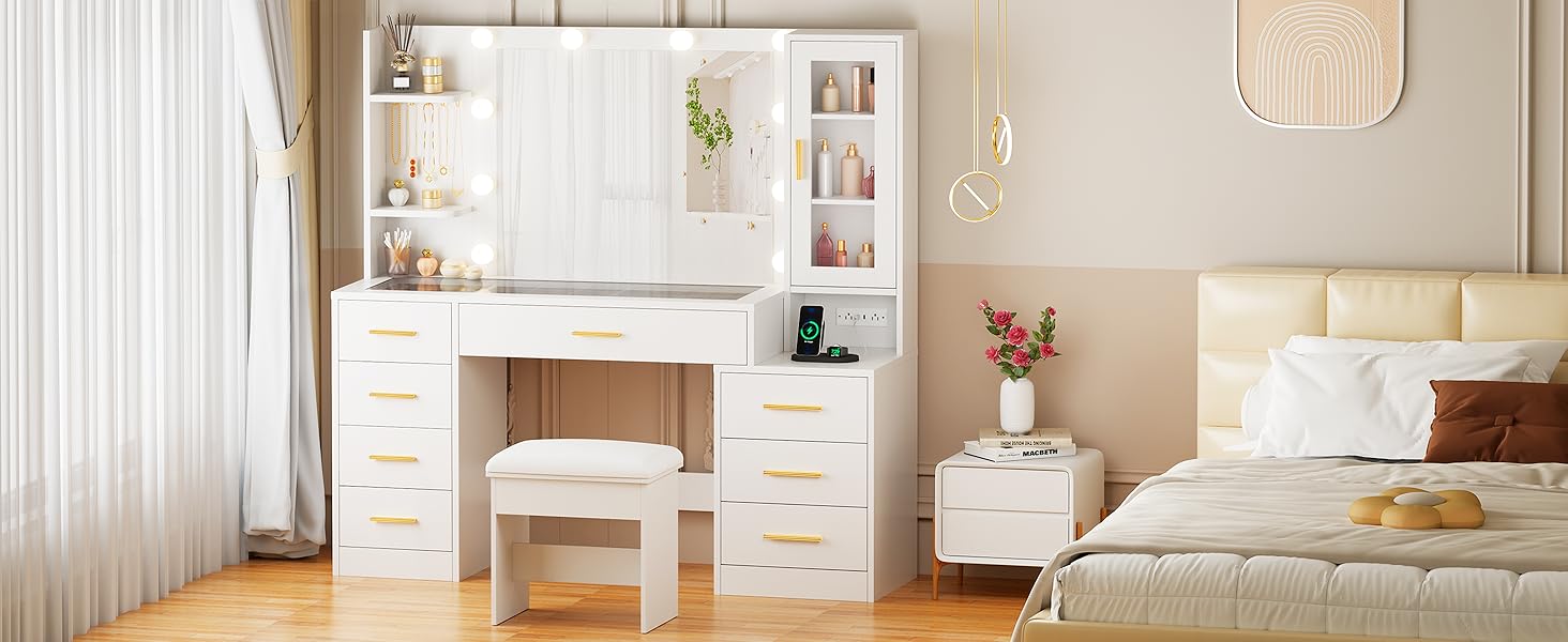 Large Vanity Desk with Mirror and Lights