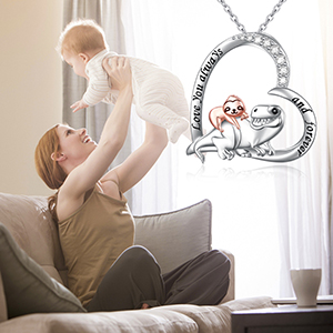 Sloth t rex Dinosaur Necklace 925 Sterling Silver Love Heart