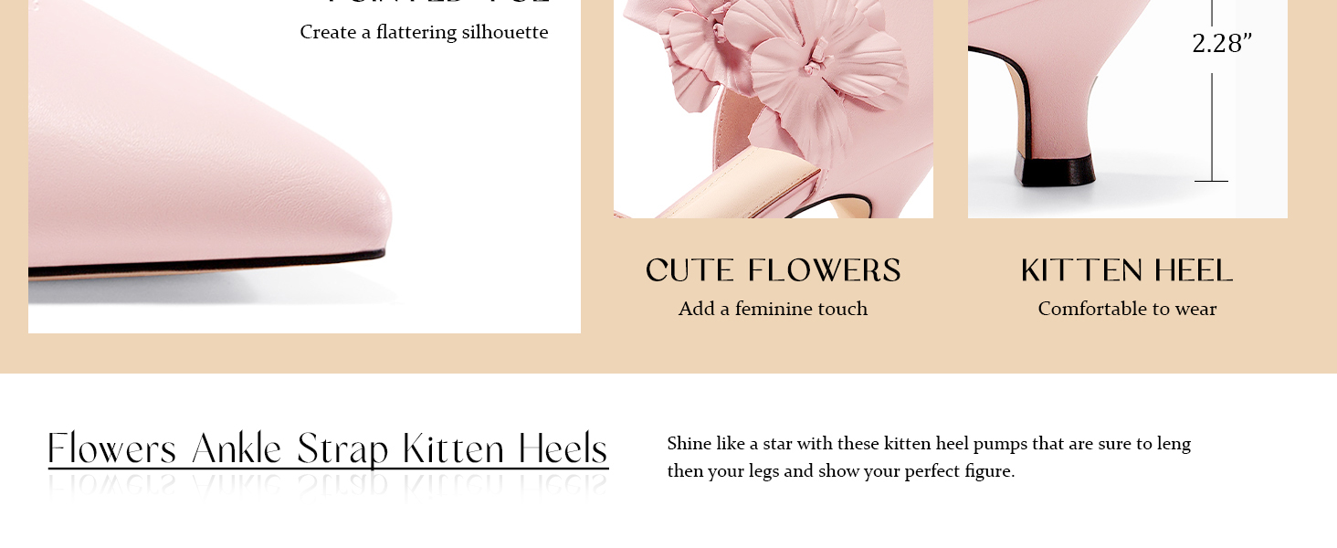 Pointed Toe Cute Flowers 2.28" Kitten Heels