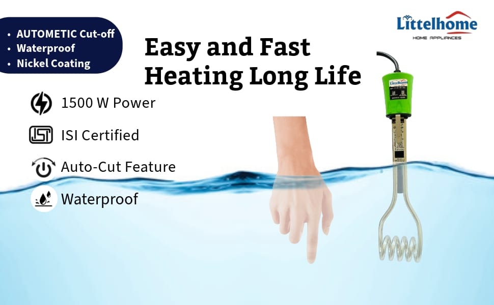 Littelhome AUTOCUT & Waterproof Copper Immersion Water Heater with Nickel Coating