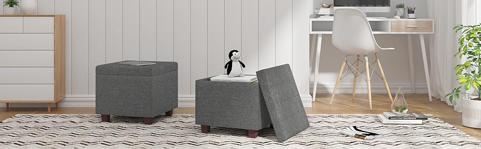 WOLTU Storage Box Ottoman Stools Upholstered Footstools Square Pouffe Cover Cream 18 1