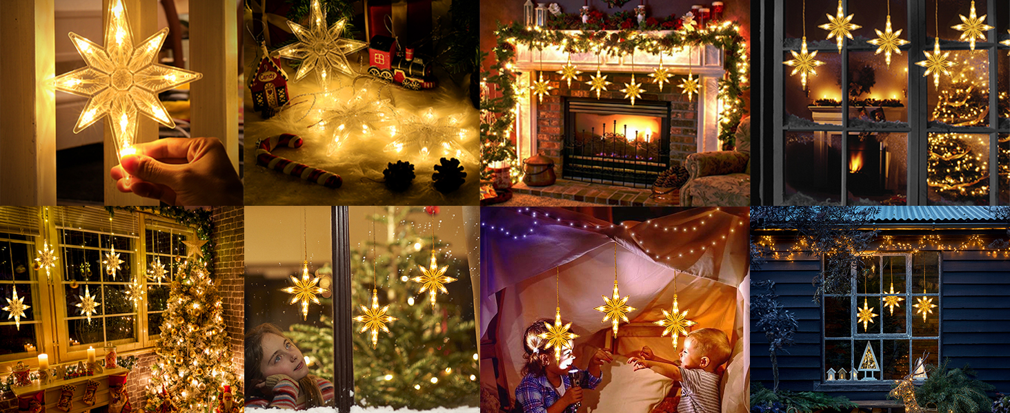 3Pack Christmas Star Window Lights,Quntis Battery Operated 30LED Bethlehem Window Curtain Lights