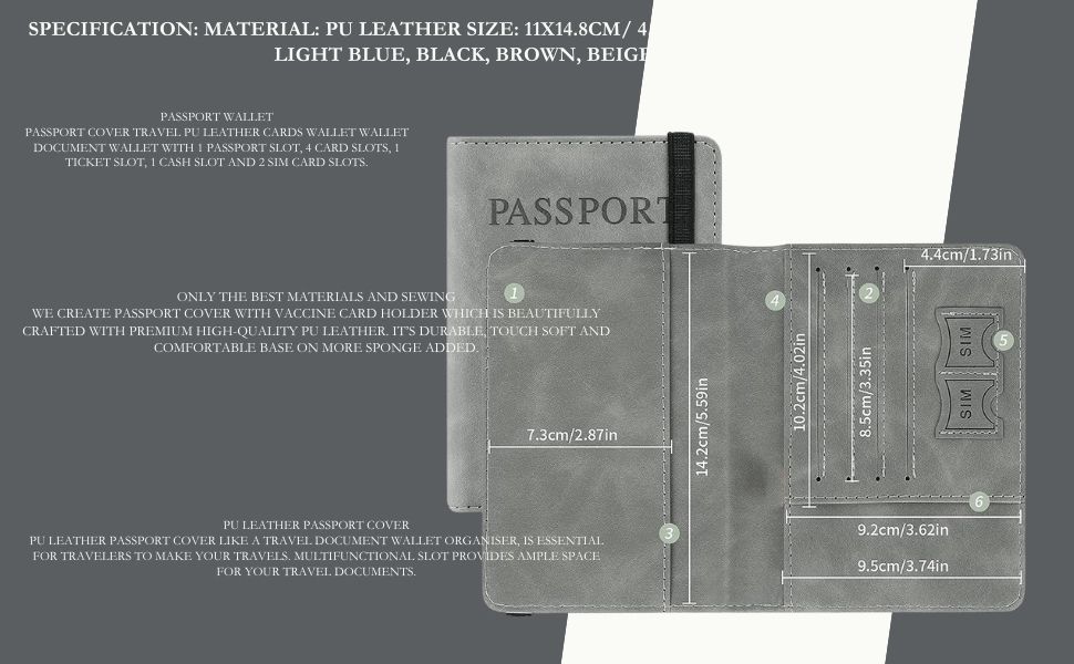 pu leather travel wallet case passport card cover