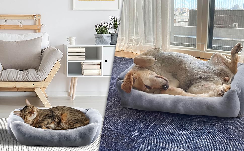 Calming Soft Cat Bed for Indoor Cats Large Rectangle Cat Bed Machine Washable 23