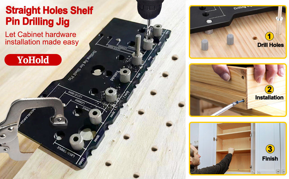 YoHold Shelf Pin Jig, 1/4 Adjustable Shelf Jig Drill Guide