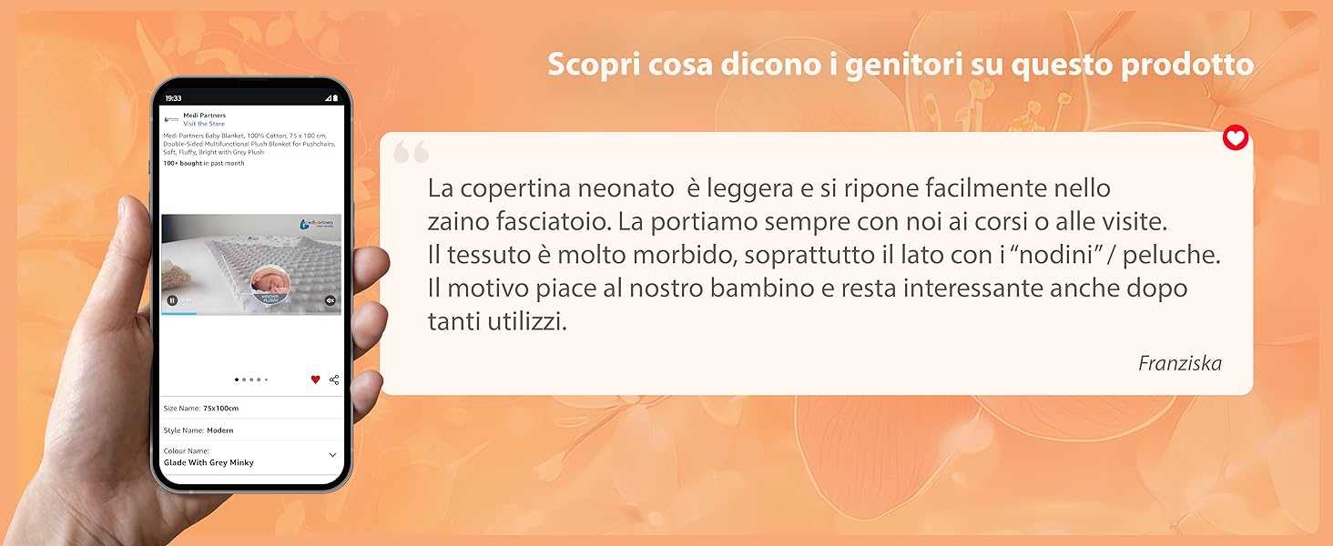 Diverse schermate del telefono cellulare che mostrano i layout dell'interfaccia dell'app su sfondo arancione sfumato con elementi di testo e display dei prodotti.