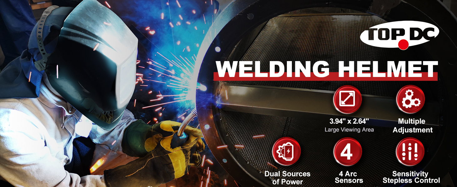 TOPDC Auto Darkening Welding Helmet, SolarBattery Powered Welder Mask