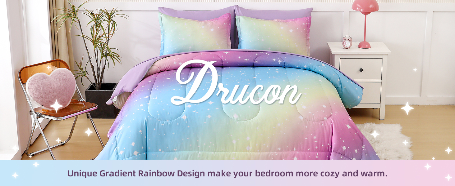 Drucon Rainbow Comforter Set Twin Size for Teen Girl &Boys