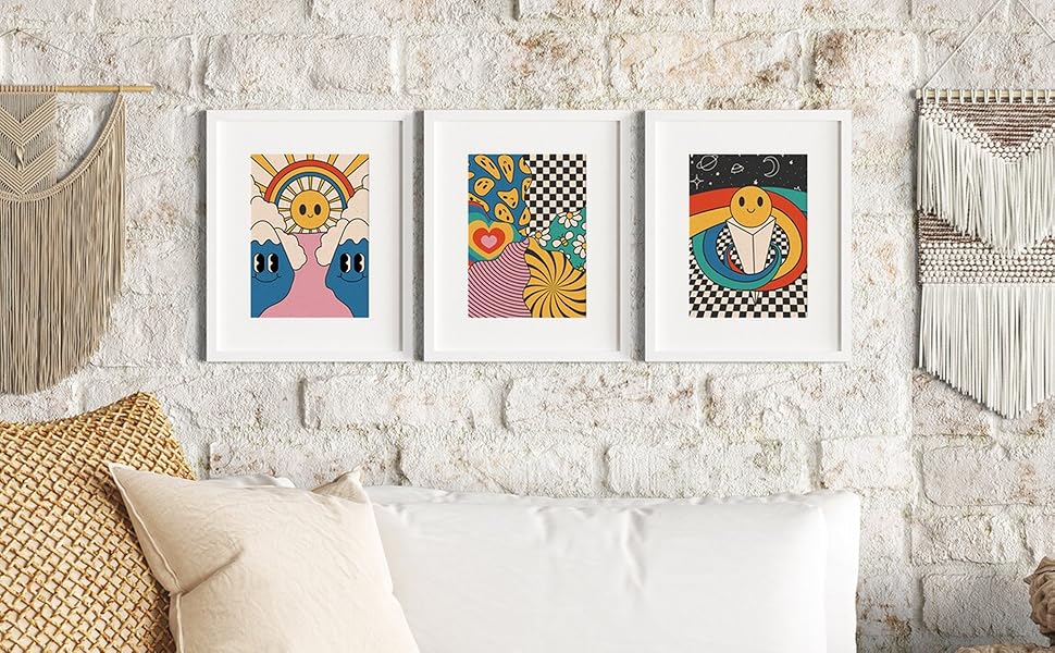 hippie coco’s planet YIXIHOMPT Retro Hippie Wall Art, Bright Groovy Posters 70s