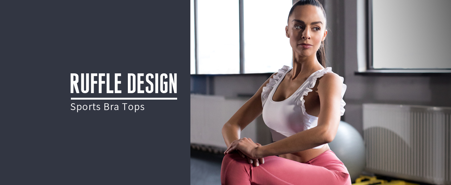 Ruffle Scoop Neckline Sports Bra Fitness Support Workout Bra-1