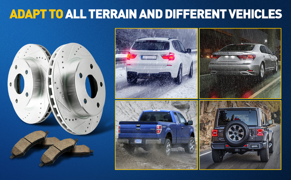 ZonCar Front Brake Pads and Rotors Kit, Drilled/Slotted