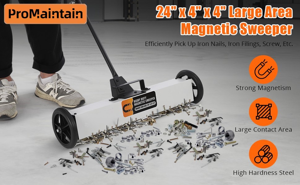 24 Inch Sweeper, Rolling Sweeper with Wheels and Adjustable Handle,