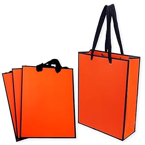 Amazon ギフトバッグ 囲み縁デザイン 頑丈 ラッピング袋 紙袋 プレゼント ギフト包装 引き出物 4枚 オレンジ ギフトバッグ 袋 文房具 オフィス用品