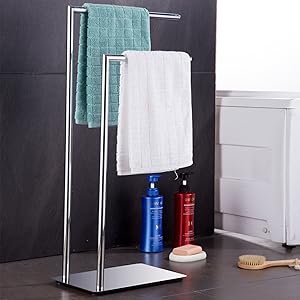 Freestanding Towel Rack for Bathroom Bath Towel Holder Standing on Floor Double Towel Bar Brass 
