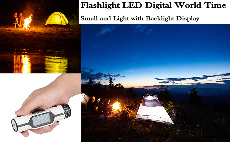 Sluffs Travel Alarm Clock with LED Torch, Flashlight LED Digital World Time for