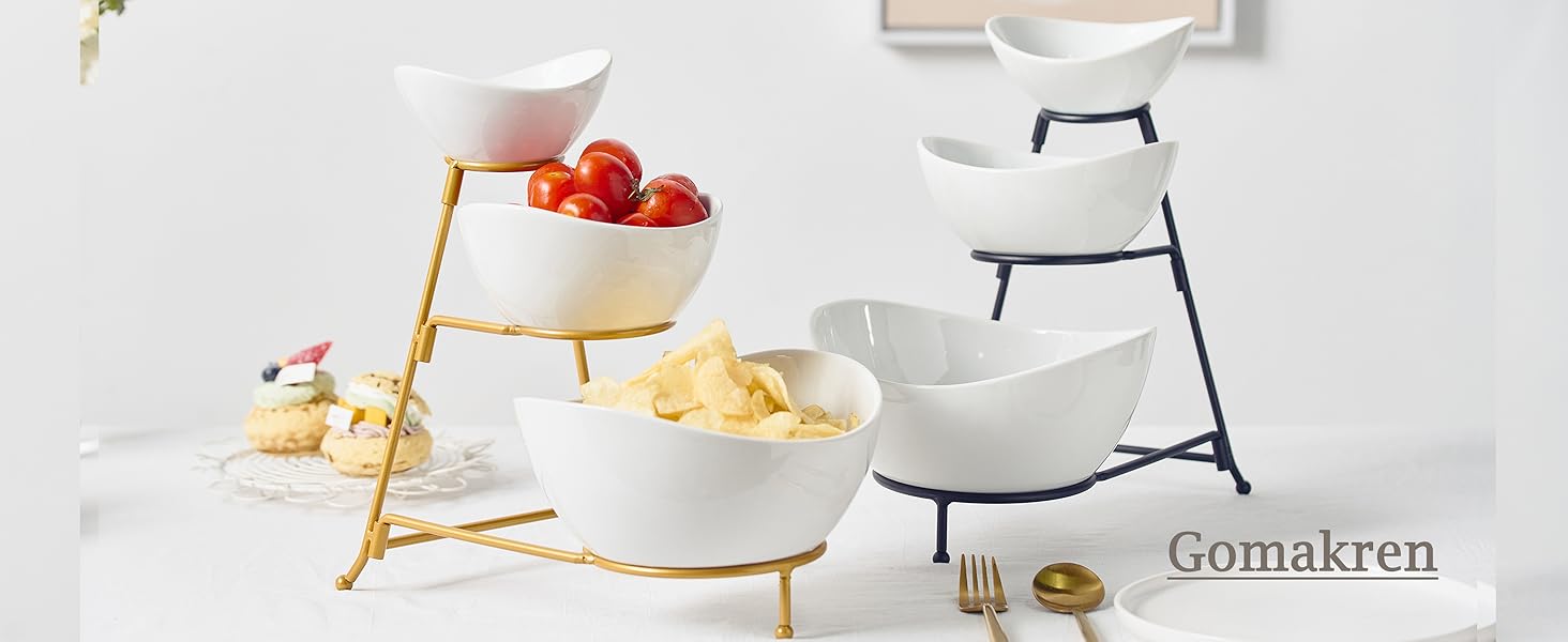 Gomakren 3 Tier Serving Bowl Set with Rack White Bowl Set