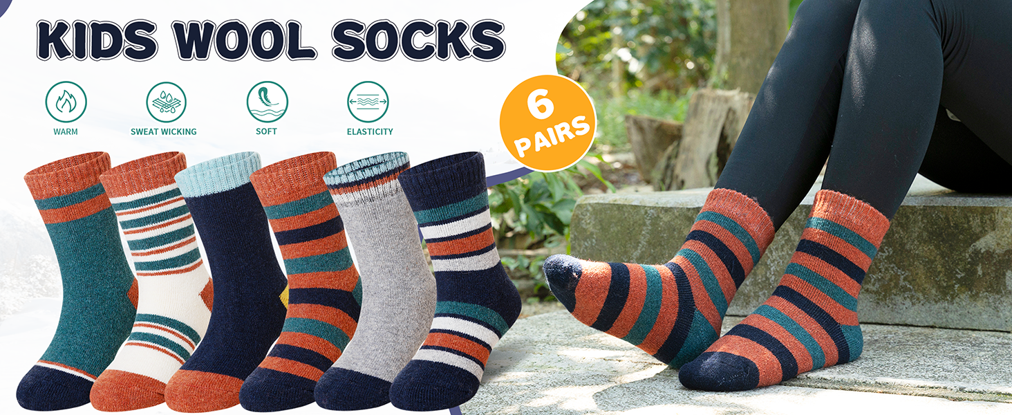 Kids Merino Wool Socks Boys Girls Thermal Winter Hiking Warm Thick Boot Cozy Toddler Crew Socks