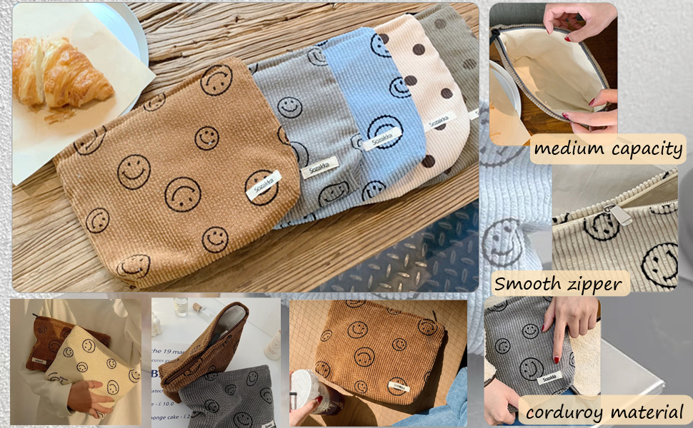 Smiley Face Makeup Bag, Aesthetic Preppy Makeup Bag