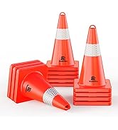 RoadHero Traffic Cones 18 Inch, 12 Pack Safety Cones with Handle, Orange Cones with Reflective Co...