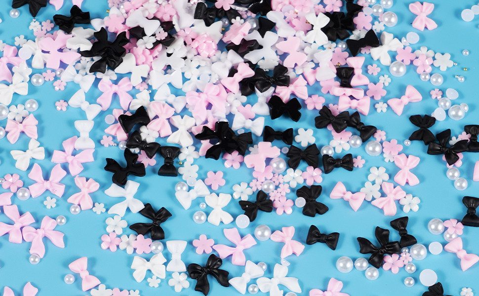 Pink White Black Bow Nail Charms