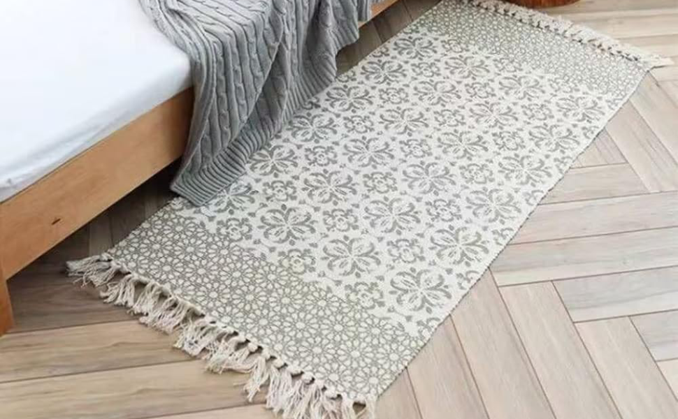 beige bedside rug