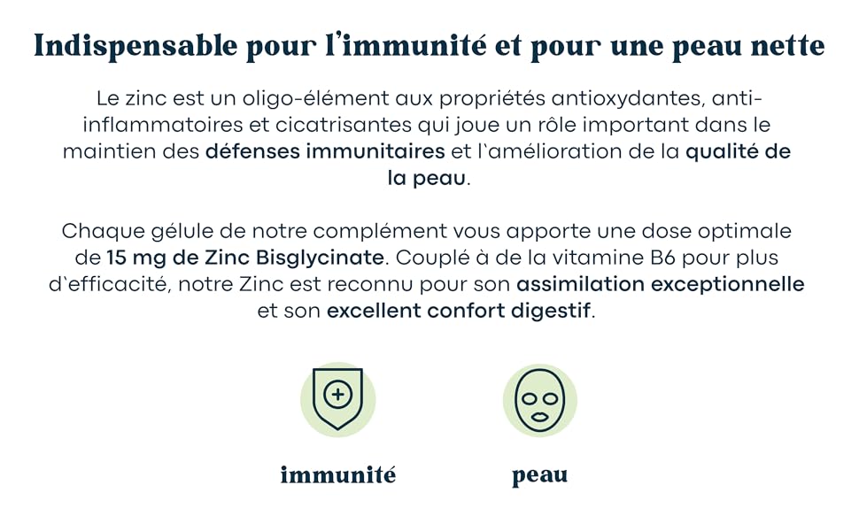 Zinc Bisglycinate + Vitamine B6, Assimilation Optimale, Cure de 2 mois