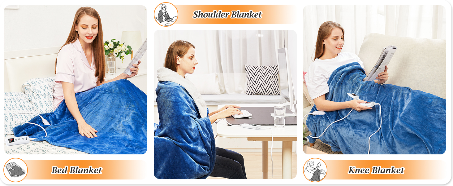 Mia&Coco Electric Heated Blanket Throw Flannel Sherpa Fast Heating 50