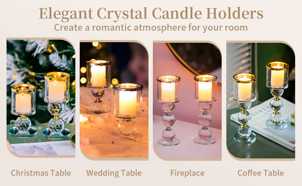 Sziqiqi Crystal Pillar Candle Holder Set of 2, Clear Glass Candlestick