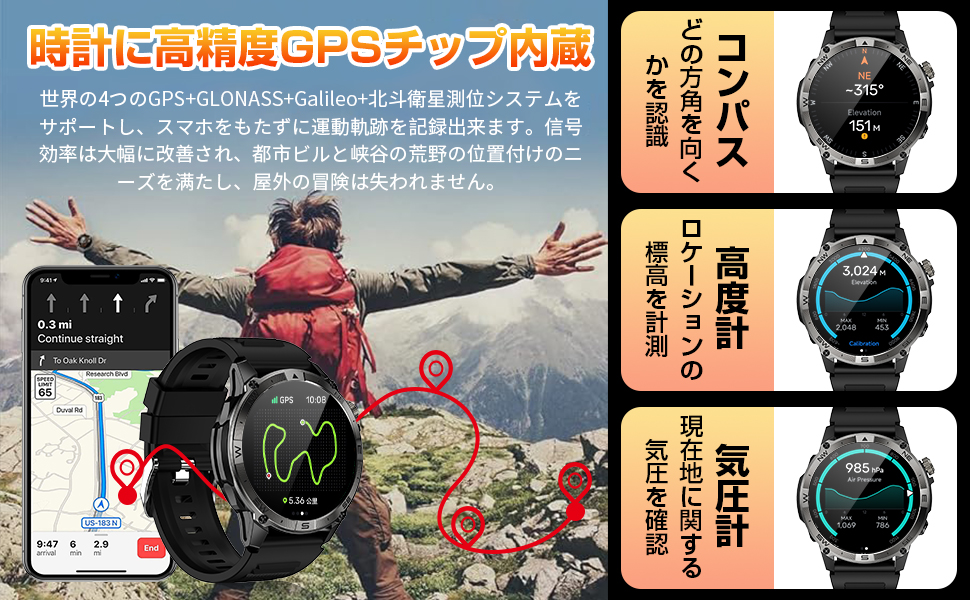 Amazon.co.jp: スマートウォッチ【2024新設計 時計にGPS内蔵