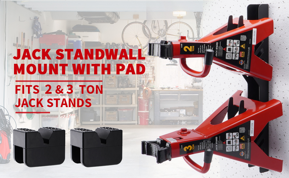 Rcewill 2 Pack Jack Stand Holder (Fits 2 & 3 Ton Jack Stands) with 4 Pack Jack Stand