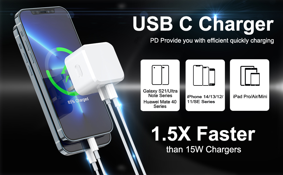 USB C Charger For iPhone Fast Charger, USB C Charging Plug and 2Pack 1M Cable for iPhone Apple 14/14 Pro/14 Pro Max/13/12/11/X/XS/XR/8/7/SE, Type C PD UK with USBC and Lightning Lead 1M for i Phone 11 1